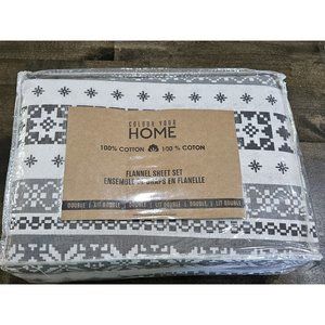 Colour Your Home Size Double Flannel Sheet Set Grey Snowflakes